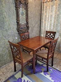 ميز طعام • كراسي خشب صاج • ١١٥×٧٠