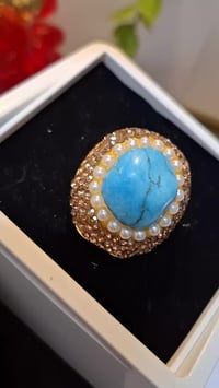 خاتم فيروز • لؤلؤ • فري سايز