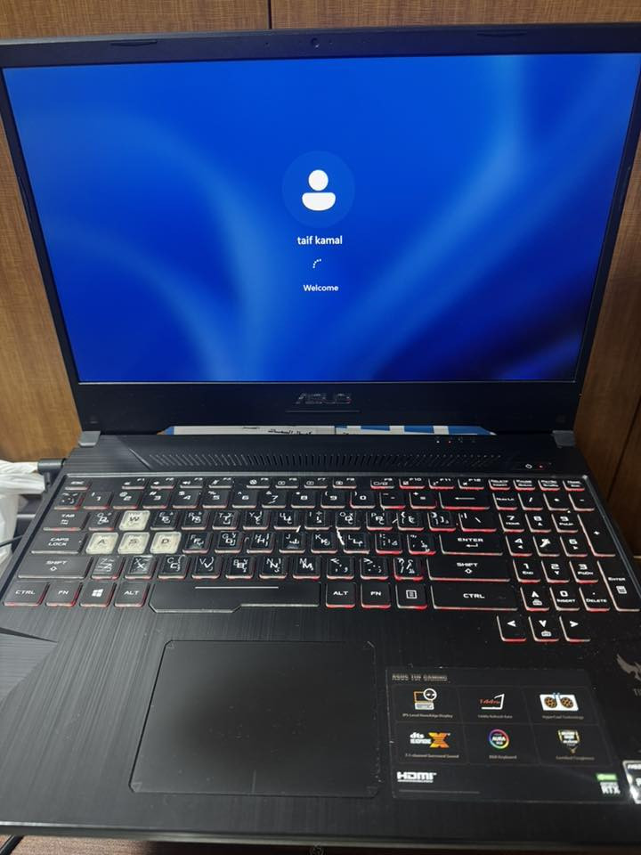 * جهازك ASUS موديل TUF Gaming FX505DV
المعالج AMD Ryzen 7 3750H
    4 أنوية / 8 خيوط
    تردد يصل إلى 4.0GHz  
* كرت الشاشة:
‏    NVIDIA GeForce RTX 2060 6GB  
* الشاشة: 15.6 انج
‏    Full HD 1920×1080
    حتى H144z
* لوحة مفاتيح:  مضيئة RGB
* الرام:
    غالباً 16GB DDR4
    وقابل للترقية حتى 32GB  
* التخزين:
‏    SSD NVMe سريع512
* الوزن:
    حوالي 2.2 كغم  
* البطارية:
‏    48Wh تقريباً  
للبيع بسعر ٧٥٠ الف وبيه مجال بسيط مكاني بغداد المنصور ***********
