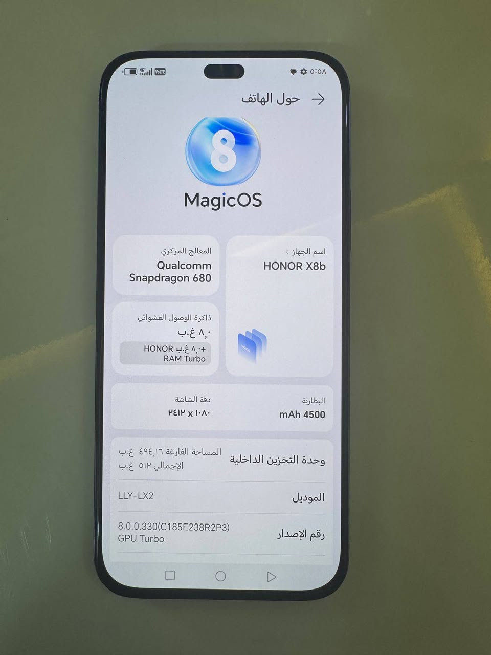 السلام عليكم جهاز هونر x8b 5G ذاكرة 512 معالج سناب دراكون جهاز نضيف كلش مبدل ضهر فقط ما مفتوح ابد مكاني كربلاء السعر 190 للتواصل *********** متواجد خاص او واتساب
