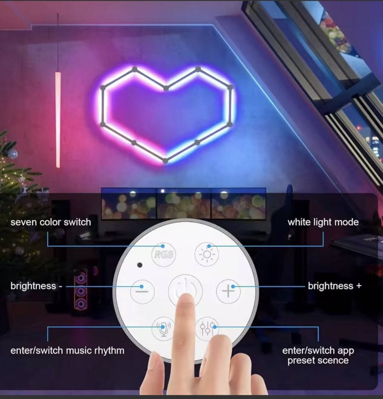 انته تتحكم بشكلها شلون متريدها تركبها 
مصباح جداري ذكي LED مع إضاءة ليلية RGB قابلة للتخصيص عبر USB، شريط إضاءة متناغم مع الموسيقى لتزيين غرف النوم وغرف الألعاب
السعر ٣٥ الف دينار 
توصيل ٤٠٠٠ الاف من الشمال للجنوب


**إذا كنت صاحب هذا الإعلان وتريد حذفه لأي سبب، رجاءا أرسل رسالة إلى الدعم الفني**