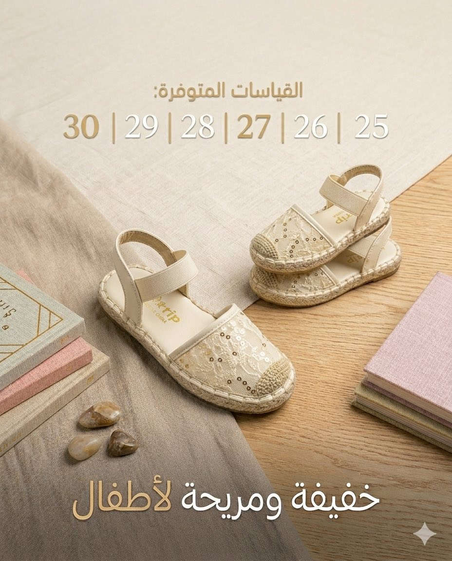 ✨ هل فكرتِ كيف ستكتمل إطلالة العيد فستان أميرتك؟ حذاء الإسبادريل الأسود الجديد هو القطعة الناقصة في التنسيق المثالي! ✨
 الكابشن: تصميم كلاسيكي بلمسة عصرية، يضيف لمسة من البريق والأناقة لأي فستان. حذاء الإسبادريل ذو الترتر والدانتيل هو اللمسة النهائية التي تحول كل مظهر إلى مظهر ساحر.
 🌟 اختيار الذواقة لإطلالة أميراتهم.
 ✓ متوفر بمقاسات مختلفة لتناسب جميع الأعمار.
 ✓ خفيف، مريح، ويتحمل حركة الأطفال.
 📸 أخبرينا في التعليقات، مع أي فستان ستنسقينه؟
 للطلب الفوري: [اكتب طريقة الطلب]
 #تنسيقات_أطفال #فستان_عيد #حذاء_مناسبات


**إذا كنت صاحب هذا الإعلان وتريد حذفه لأي سبب، رجاءا أرسل رسالة إلى الدعم الفني**