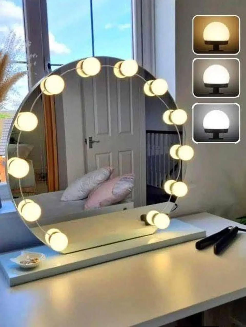 ضواء مرآة الزينة (Vanity Mirror Lights) هي مجموعة إضاءة LED مصممة لتركيبها على أو حول مرآة المكياج لتوفير إضاءة مثالية.

حجز والاستفتسار واتساب 
***********📱
يوجد خدمة توصيل 🚕 
محافظات 5 الاف 
بابل المسيب 3 الاف 
المسيب حي العسكري 🏍️ مجاني
