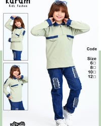 سوت بناتي تركي • بنطرون جينز • قياس 6/12 سنه