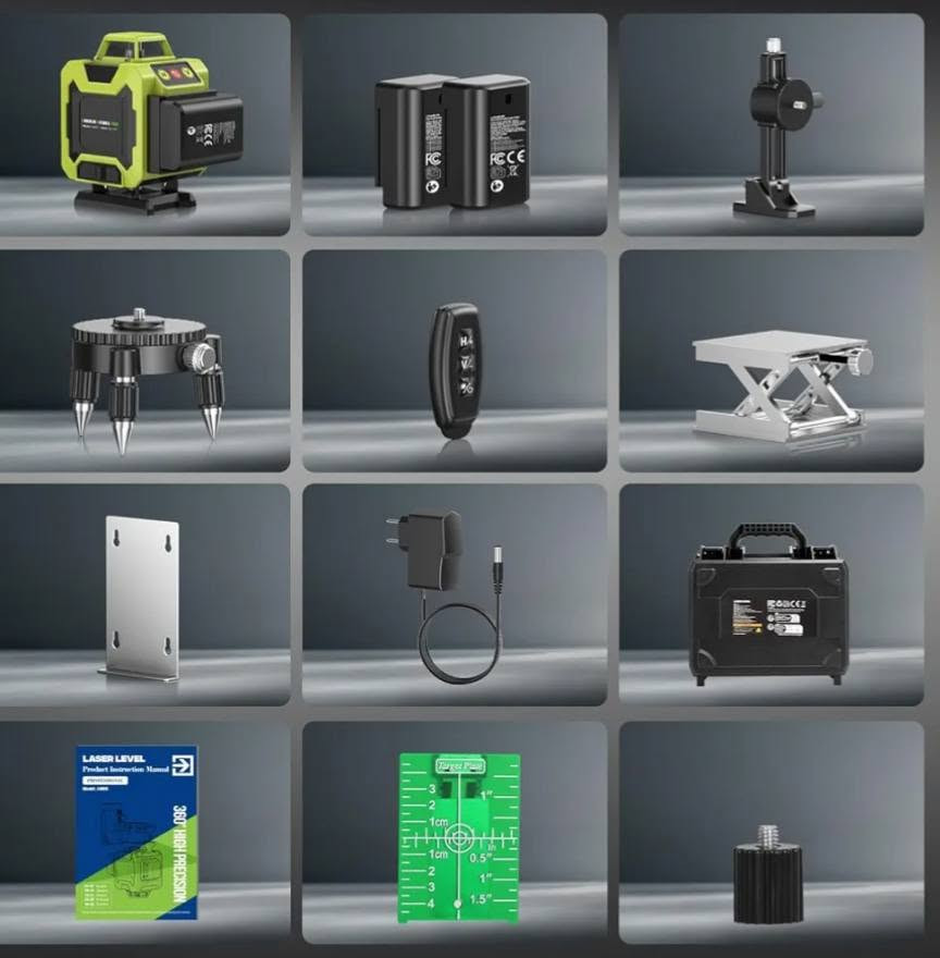 الجهاز هو مستوى ليزر (Laser Level) أخضر رباعي الأبعاد بـ 16 خطاً.يتميز الجهاز بـ تسوية ذاتية (Self-Leveling) ويغطي مساحة 360 درجة أفقياً ورأسياً.يعمل ببطارية ليثيوم قابلة للشحن ويصل نطاق عمله إلى حوالي 20 متراً في القطر.


**إذا كنت صاحب هذا الإعلان وتريد حذفه لأي سبب، رجاءا أرسل رسالة إلى الدعم الفني**