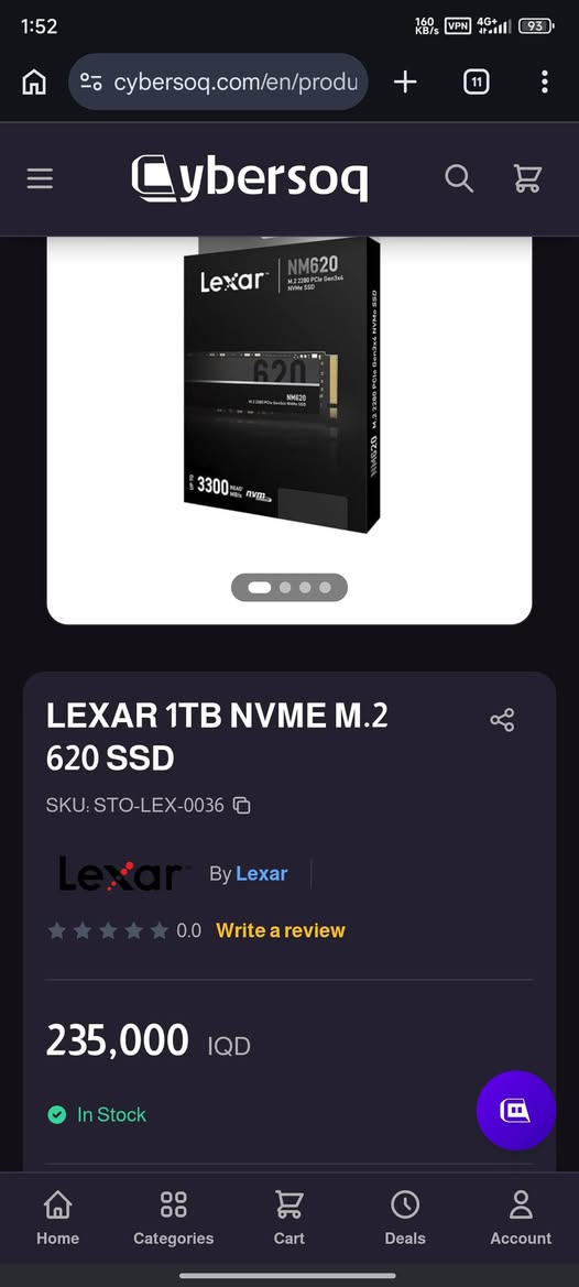 السلام عليكم 
NVMe M.2 Lexar NM620 1TB
تخزين لكسر 1 تيرا للبيع
سعر 150 الف
العمر مالتة 99%
سعر الجديد بالسوك هسة معروف 225 الف بسبب الازمة


**إذا كنت صاحب هذا الإعلان وتريد حذفه لأي سبب، رجاءا أرسل رسالة إلى الدعم الفني**
