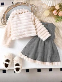 فستان وجاكيت فرو • كاروهات • ١٨-٢٤ش/٢-٣س