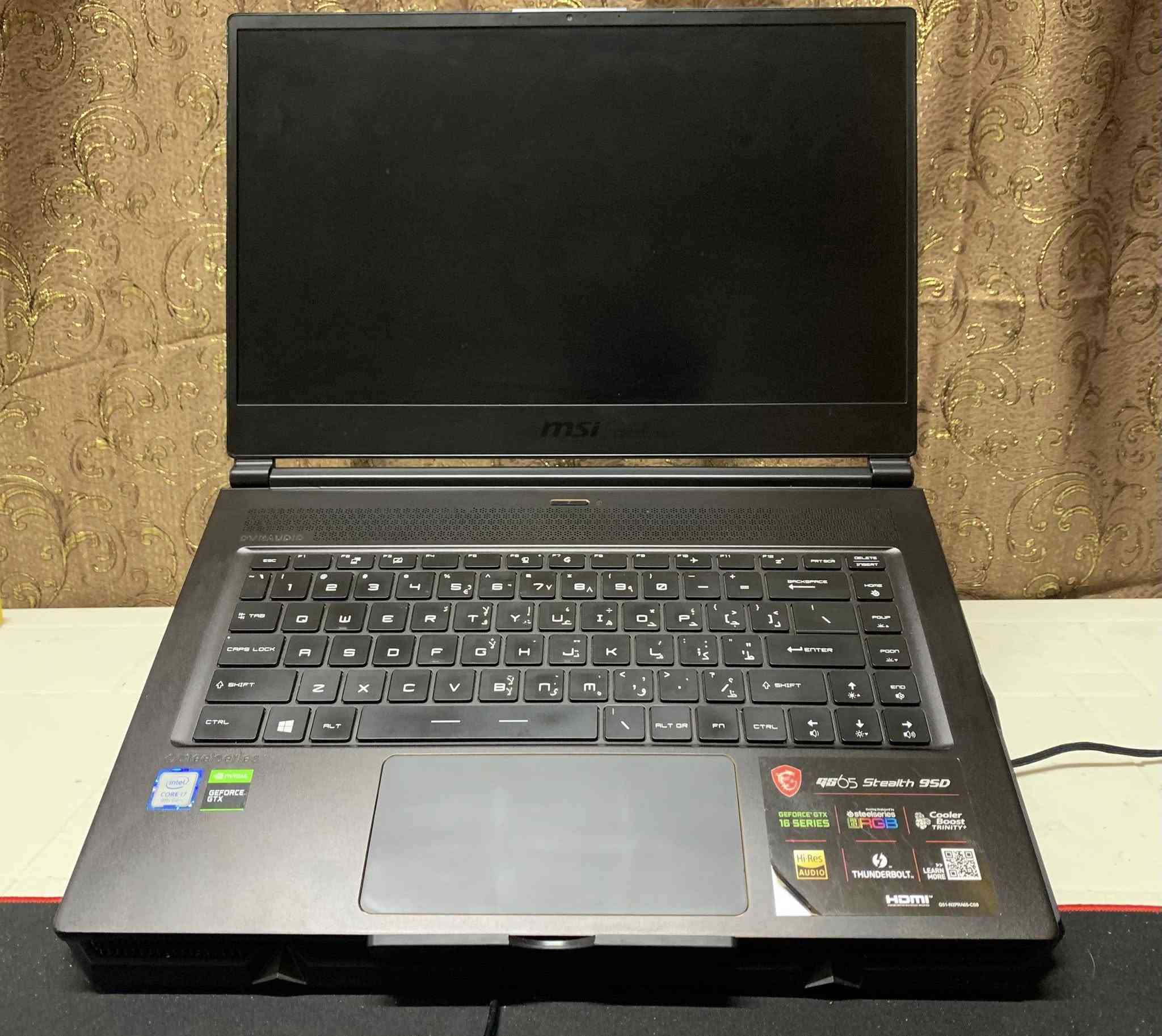 MSi GS65 Stealth 
كرت شاشة خارجي Nvidia GTX 1660ti
معالج i7 جيل تاسع H (فئة الاداء القوي)
رام 16GB 
هارد 512GB m.2 
شاشة 15.6 انش 144 هرتز sRGB 95%
كيبورد RGB مع امكانية تغيير الالوان والأنماط لكل زر بأستعمال البرنامج
اللابتوب سلم وزنه خفيف 
للبيع السعر 700 وبي مجال للطيبين
مكاني بغداد الطالبية 
***********
