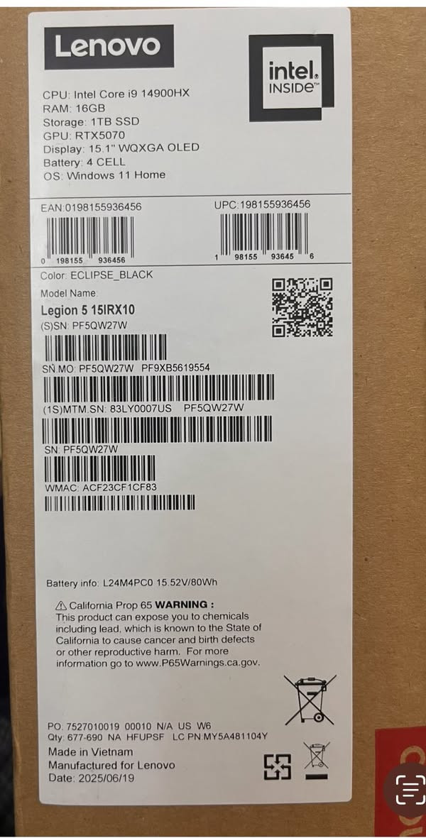 Lenovo Legion 5i 15.1" OLED WQXGA Laptop, Core i9 14900HX, 16GB, 1TB, NVIDIA® GeForce RTX™ 5070 8GB, 83LY0007US
كيبورد انكليزي جديد  السعر ٢٨٠٠٠٠٠


**إذا كنت صاحب هذا الإعلان وتريد حذفه لأي سبب، رجاءا أرسل رسالة إلى الدعم الفني**