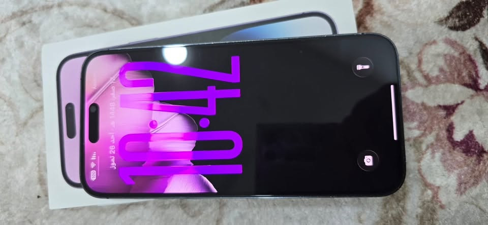 ايفون 14 برو ماكس 
ماستر شرق اوسط ذاكره 256 
بطاريه بلاديه 84 مبدل فقط شاشه اولد 120fps
مكاني بصره ياسين خريبط ***********
