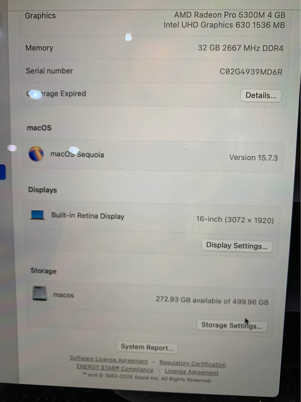 MacBook Pro 16”
MacBook Pro 2019 16”
CPU : I9-9880H - 8 Core 2.4Gz
GPU : AMD Radeon Pro 5300M 4Gb + Intel UHD 630 1536Mb 
RAM : 32Gb DDR4
KEYBOARD: Backlit + Touch Bar + fingerprint 
DISPLAY : High-resolution Retina IPS
SCREEN: 16-inch 3072x1920 60 Hearts
HARD : 512Gb NVMe (SSD) 
CYCLE : 567 counts
BATTERY: Normal
CHARGER: Yes
CARTOON : No
زۆر پاک و خاوێن ماوەتەوە( نظیف جدا) 
زۆر بەهێزە بۆ کاری گرافیک و مۆشن( للمصمم و مومتاج) 
کەڤەر و لاستیکی زمانی عربی لەگەڵە ( کفر و لاستیک اللغة العربیة) 
شەحنی بیلادی خۆی لەگەڵە ( مع شاحنة بلادیة) 
تەنها یەک دەسی کردیە  
کارتۆنی نماوە( لیس معە کارتون ) 

هەولێر - نزیک قەڵات ( اربیل قریب قلعة) 
*********** أربيل, العراق
