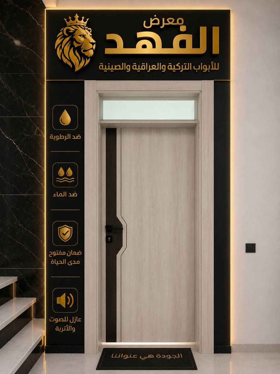 ✨ وصلت أحدث تشكيلة من الأبواب الفخمة إلى معرض الفهد ✨

إذا كنت تبحث عن الجودة، الأناقة، والمتانة، فاختيارك موجود عندنا.

🚪 أبواب تركية – عراقية – صينية
✔️ تصاميم عصرية وفخمة
✔️ مقاومة للماء والرطوبة
✔️ عزل للصوت والأتربة
✔️ جودة عالية وأسعار تنافسية

📍 العنوان: خان بني سعد – الشارع العام – مقابل مطعم آل حاوي – حي الانتصار.

📞 للاستفسار والطلب: *********** 

معرض الفهد للأبواب
فخامة تبدأ من باب منزلك... أهلاً وسهلاً بزيارتكم.
