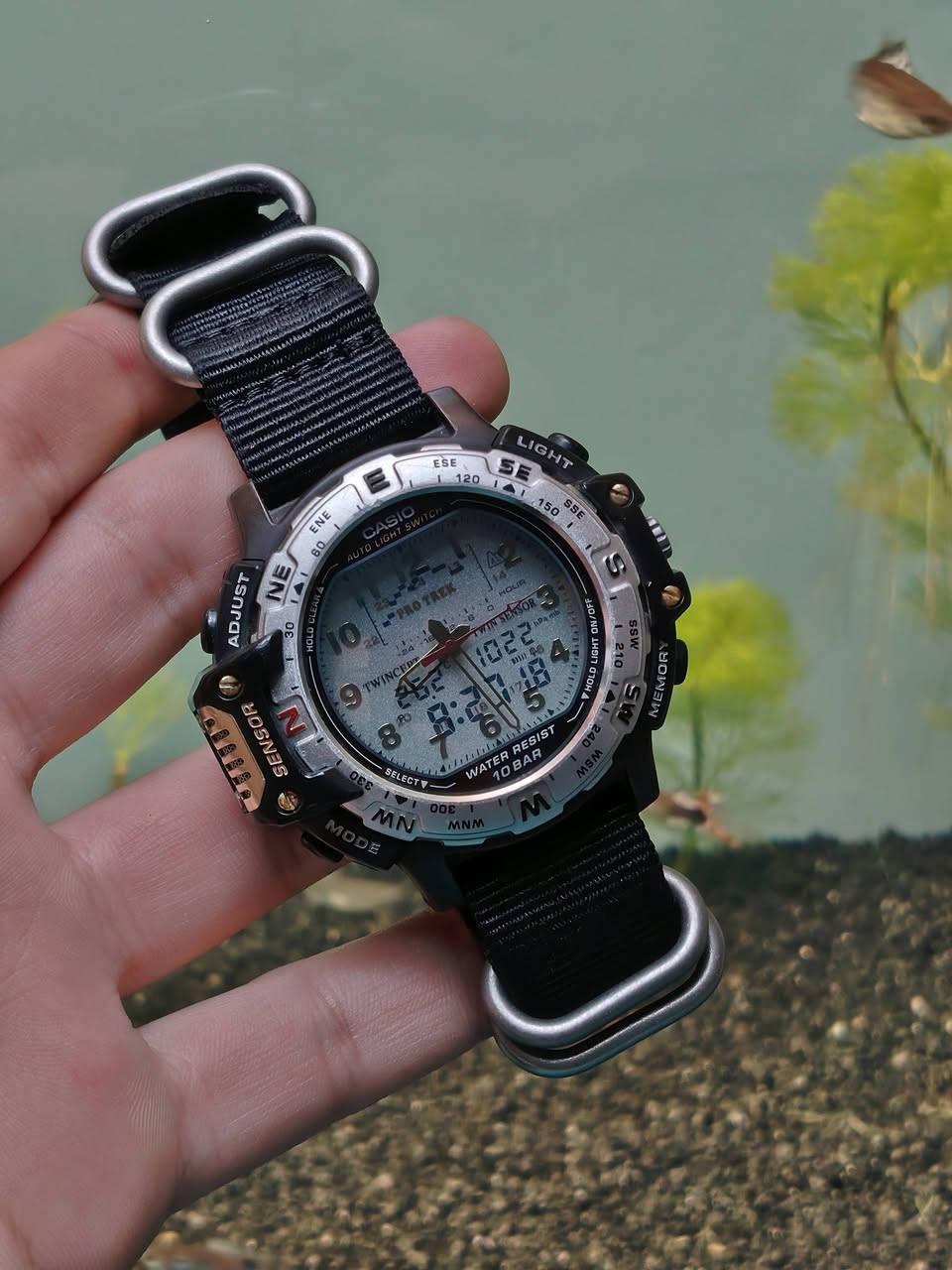 السلام عليكم 

كاسيو برو تريك بافندر مستخدم 

° الوصف 
• هذه ساعة يد كاسيو برو تريك (Casio Pro Trek )، وهي ساعة مخصصة للأنشطة الخارجية تتميز تحتوي على ذاكرة مدمجة لتخزين البيانات. تم إطلاقها لأول مرة في عام 1995 كجزء من سلسلة Pro Trek.

° المعلومات الأساسية
• القطر 46
• منبه 
• تقويم يومي شهري 
• كرونو غراف 
• عداد تنازلي 
• إضاءة داخلية لد 
• تنسيق 12 و 24 ساعة
• قياس درجات الحراره
• قياس الضغط الجوي
• الاطار الخارجي دوار
• دبل تايم عقرب منفصل
• سوار كتان ناتو 
• مقاومة للماء 100 متر

جميع الساعات اصلية معا ضمان🤍.

العنوان: - بغداد - مدينة الصدر ـ الأورفلي 
توصيل لجميع المحافظات 
التواصل واتساب *********** 🤍.
