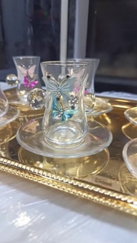 سيت استكان • زجاج تركي • تصميم فراشة