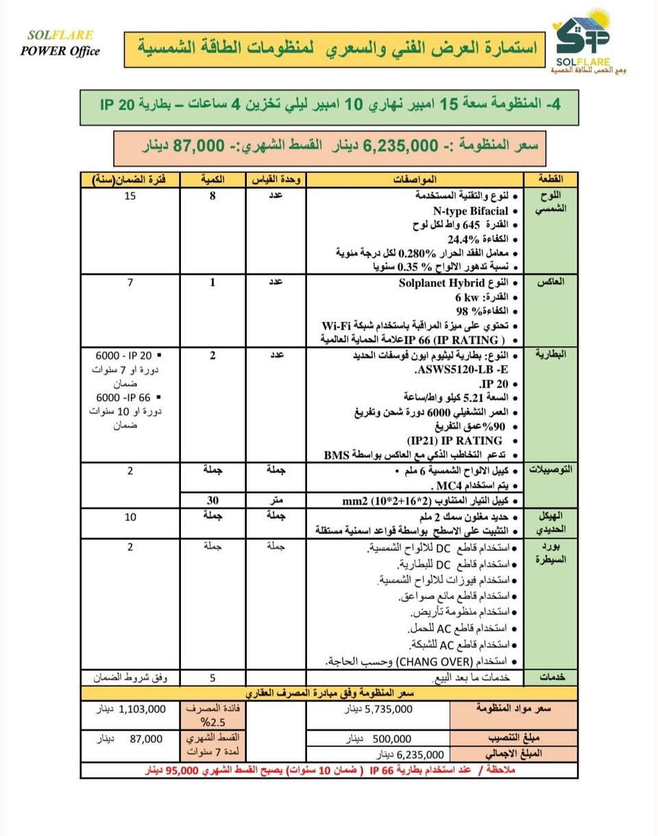 ☀️ منظومات طاقة شمسية بالتقسيط المريح
💼 ضمن مبادرة البنك المركزي العراقي للطاقة المتجددة
🔹 تمويل يصل لغاية 30 مليون دينار عراقي
🔹 تقسيط مريح لحد 7 سنوات
🔹 ضمانات عالية على أجزاء المنظومة من 7 إلى 15 سنة
🔧 خدماتنا:
تجهيز • تنصيب • صيانة • متابعة معاملة القرض
📲 اطّلع على العروض أدناه واحجز منظومتك
📞 ***********
📞 ***********
📍 وهج الشمس للطاقة الشمسية
النجف الأشرف – حي الغري
شارع مجمع العين قرب أسواق فد لحظة
#وهج_الشمس
#الطاقة_الشمسية
#مبادرة_البنك_المركزي ☀️⚡️
