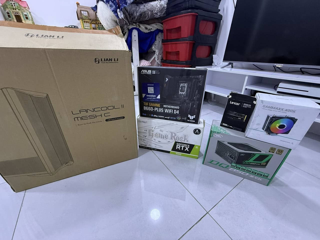 كيس : LANCOOL II MESH C
مذربورد : TUF GAMING B660-PLUS WIFI D4

كارت شاشة : GAME ROCK GTX 3080 10GB

معالج : INTEL CORE I7-12700F

مبرد : GAMMAXX 400K DEEPCOOL

رامات : T-FORCE 16GB 3200 2*8

هارد : M.2 256GB + HARD 1TB

شاشة :AOC 27 INCH 180HZ FAST IPS

ماوس : GLORIOUS MODEL O

كيبورد : REDRAGON ميكانيكي

سماعة : HyperX Cloude II Wired

استعمال شخصي للبيع قيم باليرضي الله
مكاني بغداد الدورة


**إذا كنت صاحب هذا الإعلان وتريد حذفه لأي سبب، رجاءا أرسل رسالة إلى الدعم الفني**
