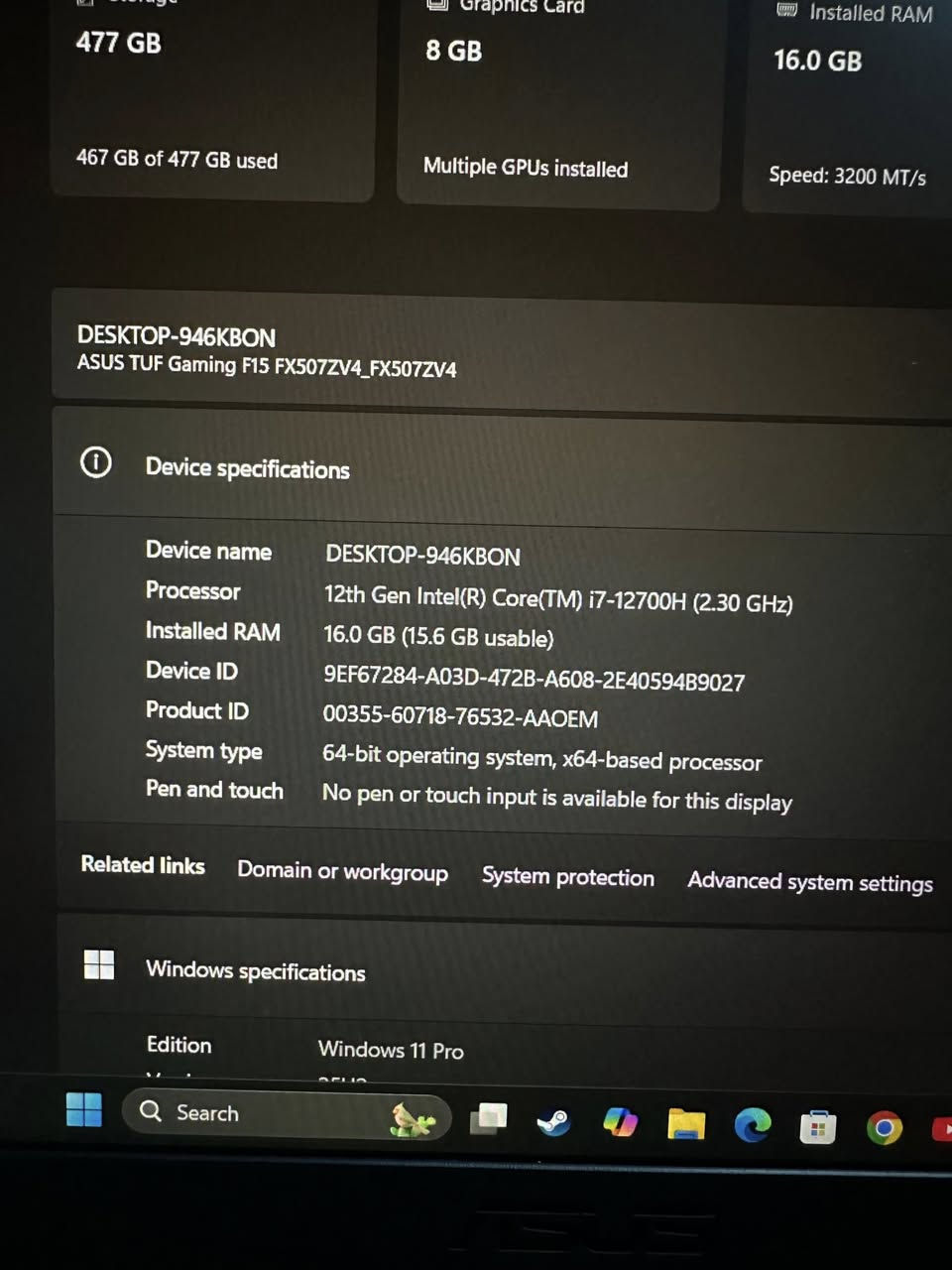 لابتوب ASUs
ASUs tuf gaming f15
مواصفات
شاشة ١٤٤ هرتز
حجم ١٦ 
معالج i7-12700H جيل ١٢ 
رامات 16
هارد ssd 500
كرت الشاشه RTX 4060 
السعر مليون و 200
وبيها مجال بسيط 
لابتوب نضيف استعمال قليل شبه جديد نضافه ١٠٠
للأتصال***********واتساب موجود
