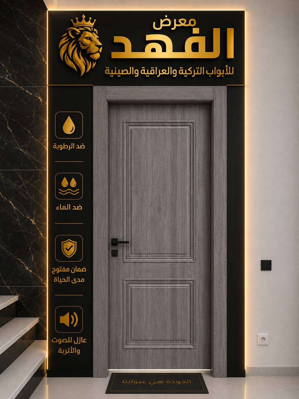 ✨ وصلت أحدث تشكيلة من الأبواب الفخمة إلى معرض الفهد ✨

إذا كنت تبحث عن الجودة، الأناقة، والمتانة، فاختيارك موجود عندنا.

🚪 أبواب تركية – عراقية – صينية
✔️ تصاميم عصرية وفخمة
✔️ مقاومة للماء والرطوبة
✔️ عزل للصوت والأتربة
✔️ جودة عالية وأسعار تنافسية

📍 العنوان: خان بني سعد – الشارع العام – مقابل مطعم آل حاوي – حي الانتصار.

📞 للاستفسار والطلب: *********** 

معرض الفهد للأبواب
فخامة تبدأ من باب منزلك... أهلاً وسهلاً بزيارتكم.
