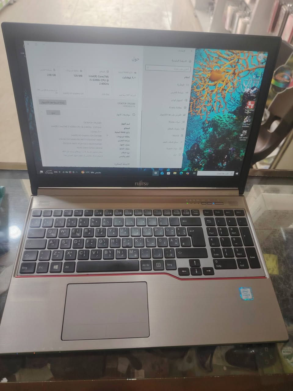 الموديل
Fujitsu LifeBook E756
🔹 المعالج (CPU)
Intel® Core™ i5-6300U
الجيل السادس
السرعة: 2.40GHz
يوصل تقريباً إلى 2.50GHz (Turbo)
🔹 كرت الشاشة (GPU)
Intel HD Graphics 520
مدمج (مو منفصل)
ذاكرة 128MB (يستخدم من الرام)
🔹 الرام (RAM)
8GB
نوع DDR4
كافية للاستخدام اليومي وبرامج خفيفة
🔹 التخزين
256GB SSD
نوعه Samsung
سريع بالإقلاع وفتح البرامج
🔹 النظام
Windows 10
نظام 64-bit
نضافه عاليه
الســـــعــــــر 🔥
متوفر توصيل لكل العراق
للحجز ***********
العنوان ديالى خانقين شارع الحسينيه
