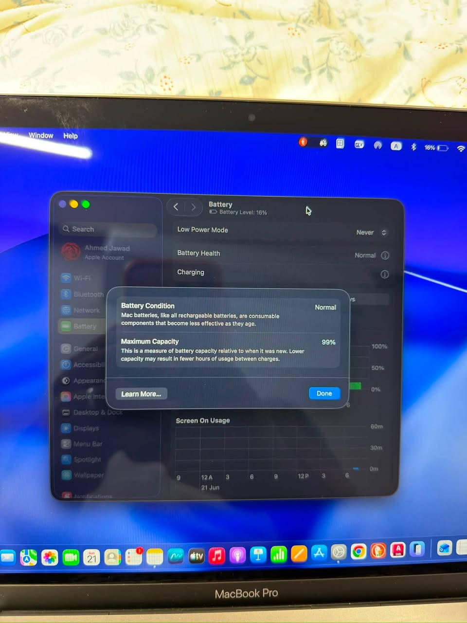 السلام عليكم
Macbook pro M2 للبيع
انضف M2 تشوفه عينك
النضافة ٩٩٪؜
جهاز شرق اوسط يعني كيبورد عربي 
ويا ماجك ماوس لون اسود
الجهاز كامل ملحقاته كارتونه وراس شاحنه وكيبل
نجي على المهم مواصفاته
جهاز ممفتوح ولا داخل صيانه بحياته ارقام البطارية كلهه حقيقيه
Battery🔋 99%
Cycle count 40
8gb ram
256 storage
تج بار كامله شغاله بدون اي مشاكل
الشاشة بدون اي زلغات
كيبورد بدون اي ملاحضات 
بي بس زلغ بسيط بالكفر الخارجي ومماثر وكلش بسيط
مكاني بغداد شارع فلسطين المهندسين
***********
***********
توصيل ماعندي مع الاسف
