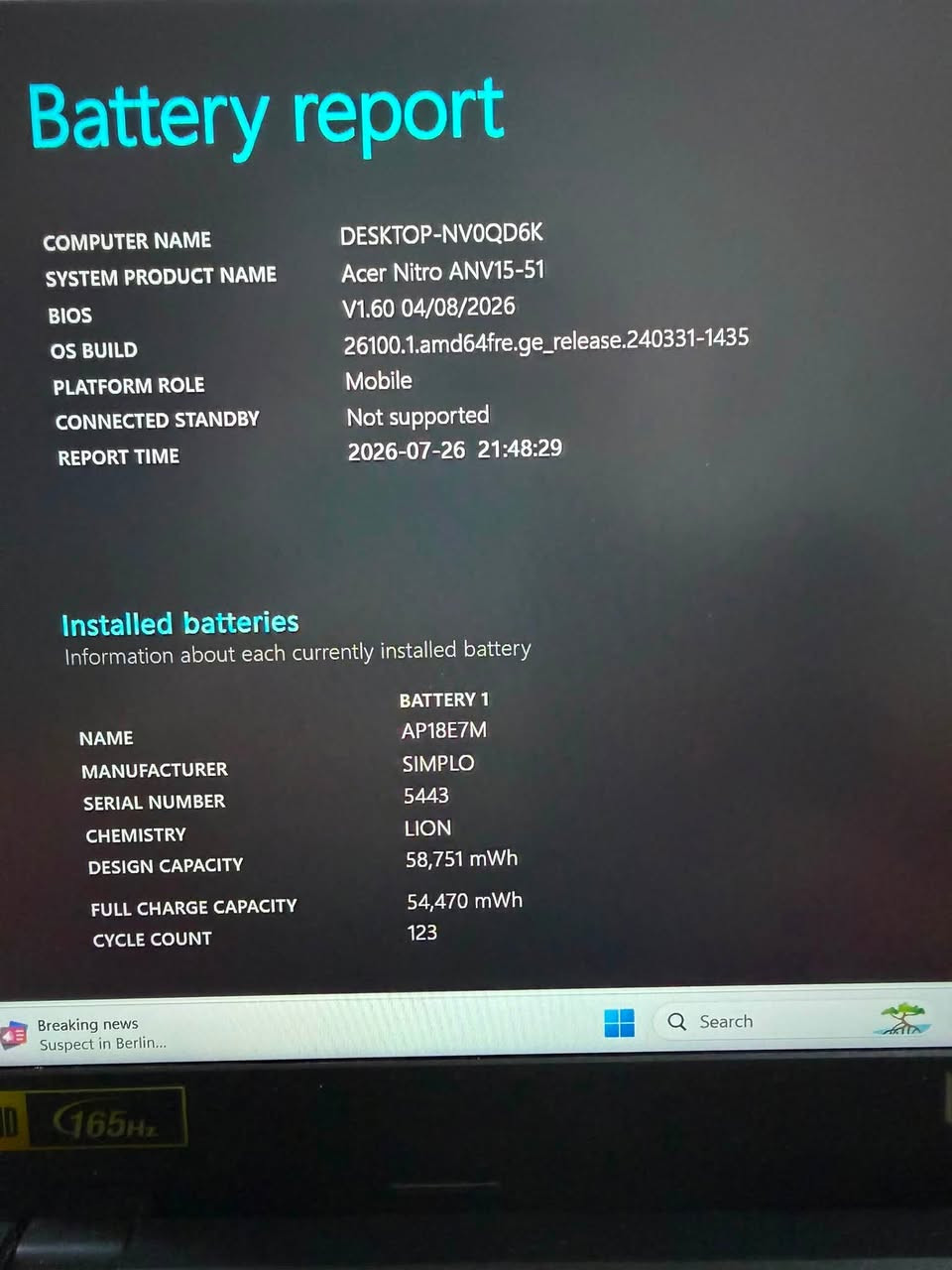 لابتوب acer nitro 

استخدام شخصي ومامتعوب ونظافة 98‎%‎ 

بطارية 96‎%‎ عدد دورات الشحن 123 

Cor i9:13900H

RTX 4060 8GB

Ram 16GB DDR 5

M.2 512 GB

Screen :15.6ips 165HZ 

السعر مليون و350 الف بي مجال للشراي
مكاني بغداد

خاص او واتس اب ***********
