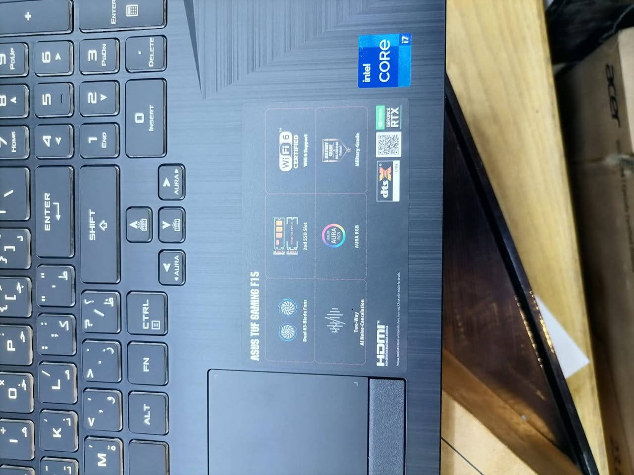 Asus tuf gaming 15
ابرز المواصفات

- المعالج: معالج Intel® Core™ i7-12700H من الجيل الثاني عشر بسرعة 2.3 جيجاهرتز (ذاكرة تخزين مؤقتة سعة 24 ميجابايت، تصل إلى 4.7 جيجاهرتز، 14 نواة: 6 نوى P و8 نوى E).
- الذاكرة: ذاكرة DDR4-3200 SO-DIMM سعة 16 جيجابايت، الحد الأقصى للسعة: 32 جيجابايت، تدعم ذاكرة ثنائية القناة.
- التخزين: نصف تيرا NVMe SSD.
- الرسوميات: بطاقة معالجة الرسومات NVIDIA® GeForce RTX™ 3050 للكمبيوتر المحمول، بسرعة 1790 ميجاهرتز* عند 95 وات (تردد تعزيز 1740 ميجاهرتز + 50 ميجاهرتز OC، 80 وات + 15 وات ديناميكي)، ذاكرة GDDR6 سعة 4 جيجابايت.
- الشاشة: شاشة 15.6 بوصة، FHD (1920 × 1080) 16:9، قيمة IPS-level، شاشة مضادة للتوهج، sRGB: 62.50%، Adobe: 47.34%، معدل التحديث: 144 هرتز، Adaptive-Sync، MUX Switch + Optimus.

أهم الميزات:

- شاشة بمعدل تحديث عالٍ لعرض مرئي سلس.
- معالج رسومات NVIDIA RTX 3050 مخصص لتعزيز أداء الألعاب.
- نظام تبريد متطور مع مروحتين وتقنية مقاومة الغبار.
- لوحة مفاتيح بإضاءة خلفية RGB لتخصيص المظهر.
- هيكل متين بلون Mecha Gray مصمم وفقًا لمعايير الدرجة العسكرية

سعر مليون وبي مجال 
البصرة مركز مدينة 
***********
