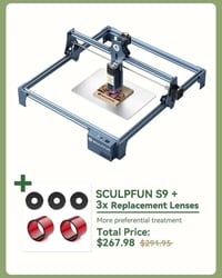 Sculpfun S9 • مساحة ٤١٠×٤٢٠ مم • قطع خشب ١٥ مم