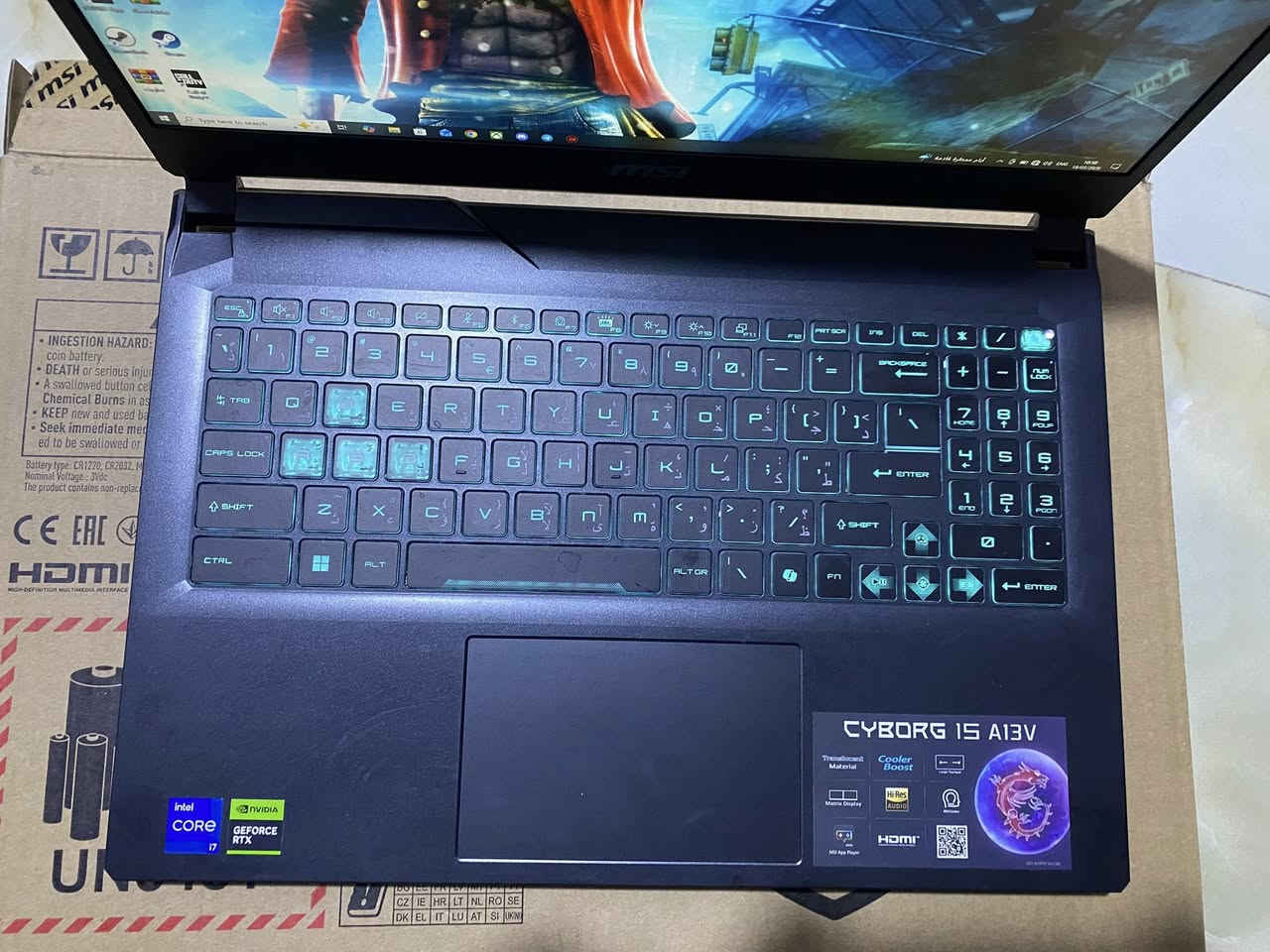 سلام عليكم 
لابتوب كيمنك msi  
اسمه Cyborg 15 A13VF اكتب هذه الاسم يطلعلك مراجعه كامله عنه 
مواصفات 

Translucent Black

15.6", FHD, Anti-Glare, IPS-level, 144hz

5AF

Intel Core i7-13620H Processor

GeForce RTX4060/8GB GDDR6

1TB SSD

DDR5 16GB(8GB*2)

WLAN+BT combo module

Free Dos

US-International

BTY-M492 11.4V 53.5Wh 3 cells

نضافه 99‎%‎ اذا مو 100 
كلش نضيف 
مكاني بابل اكو توصيل 10 الف 
هذه رقمي هم بي وتساب 
***********
سعر مليون و 250 الف وبي مجال قليل
