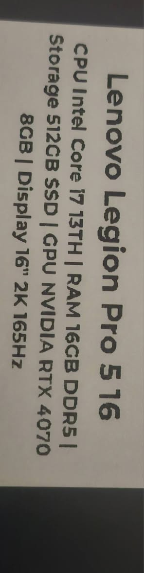 سلام عليكم
لابتوب لينفو ليجند برو 5 
مواصفاتها مثل ما بصورة 
كرت 4070 
ومعالج i7 13
رامات 16ddr5
وssd512 
ثنينهن قابلات للتطوير
شاشة 2k 165hz ips
بطاريتها بحالة الوكالة 

الابتوب جديده ما صارلها غير جم شهر يمي 
الابتوب بدون كارتون وياها شاحنتها الاصلية التجي وياها بكارتون 
السعر خاص او واتساب ***********
