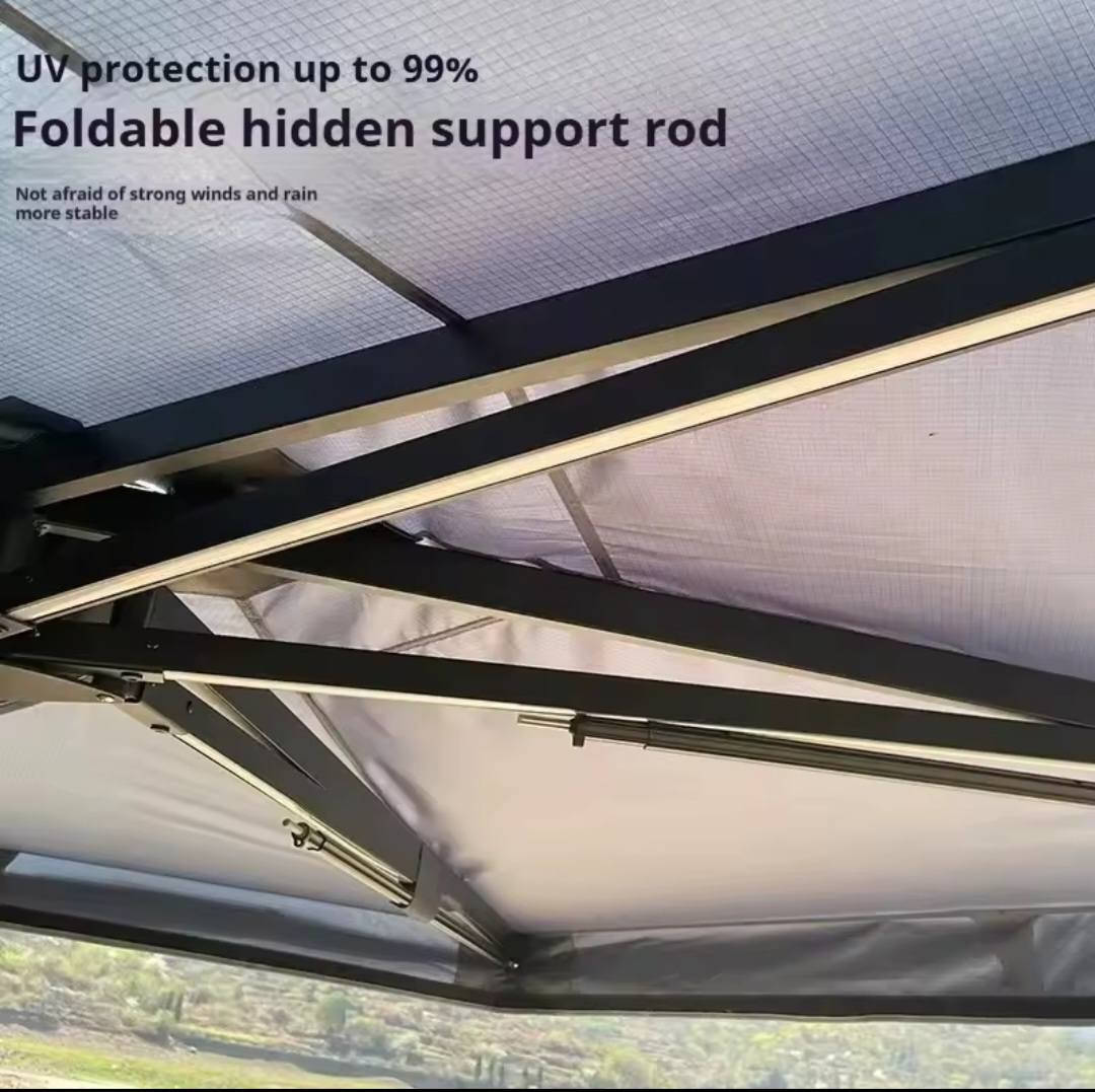 مظلة جانبية نوعية ممتازة وتر بروف.انارة داخلية متعدد  المنيوم 270 درجة العرض والعمق 2.5 متر اللون اسود. السعر 575 الف. بس سعر التكلفة. هاتف ***********
