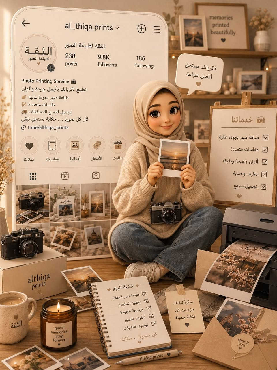 الثقة لطباعة الصور ترجعلكم من جديد ✨📸

رجعنالكم بحب أكبر… وأفكار أحلى  
ومفاجآت تفرّحكم بكل طلب 🤍

انتظرونا بفترة مليانة:
🎁 هدايا مميزة  
📷 أفكار جديدة للطباعة  
✨ عروض ومسابقات حلوة  
💌 وتفاصيل تخلي ذكرياتكم تبقى للأبد

الثقة لطباعة الصور  
نطبع لحظاتكم… حتى تبقى ذكرى 🤎
متابعتكم للبيج على الانستا فضلا وليس امراً 

https://www.instagram.com/al_thiqa_9?igsh=OXY5NzluYTVxZHRl


**إذا كنت صاحب هذا الإعلان وتريد حذفه لأي سبب، رجاءا أرسل رسالة إلى الدعم الفني**