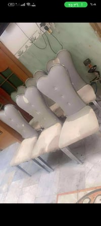 ميز طعام استيل • وجه مرمر • ٦ كراسي