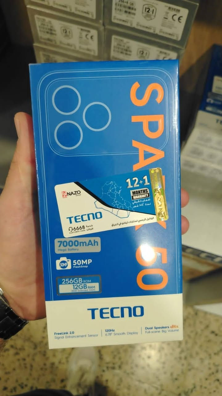 متوفر الان ✅

📱 هاتف جديد كلياً من شركة تكنو ✅💜
    📍📍تكنو سبارك 50 _spark 50

شاشة 6.78 بوصة FHD+ مع سلاسة 120Hz 🎮
معالج Helio G81 لأداء يومي سريع 🚀
كاميرا خلفية 50MP لصور واضحة 📸
بطارية ضخمة 6500–7000mAh تدوم طوال اليوم 🔋
شحن سريع 45W ⚡
نظام Android 16 مع واجهة حديثة ✅

##سعر مناسب للنقد 💰💰

✨ هاتف عملي قوي مناسب للدراسة، السوشيال ميديا، والألعاب الخفيفة

_______________عنوانا 👇👇👇__________
الشرقاط اسديرة وسطى الفياض _مجاور عيادة صالح النجم 
*********** اتصال+ واتساب
