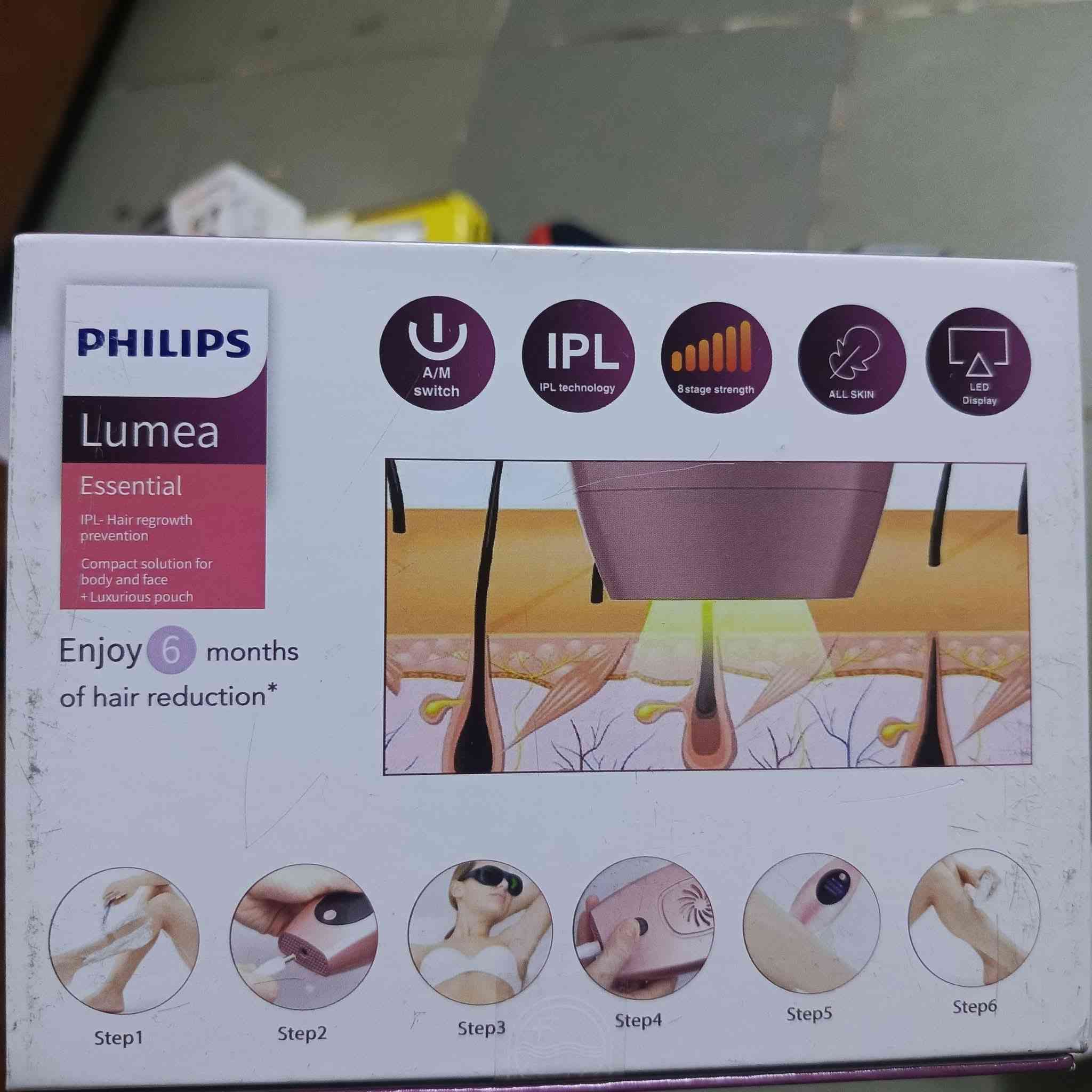 هذا المنتج هو جهاز إزالة الشعر بالضوء النبضي المكثف Philips Lumea Essential IPL (طراز BRI861/00 أو طراز مشابه من السلسلة الأساسية). 

يستخدم تقنية IPL للحد من نمو الشعر على الوجه والجسم.

يتميز بـ 200,000 ومضة أو أكثر للمصباح.

مصمم للاستخدام السلكي المريح في المنزل.

يتضمن مستشعرًا للون البشرة وخمسة إعدادات لشدة الضوء

واتساب / ***********
