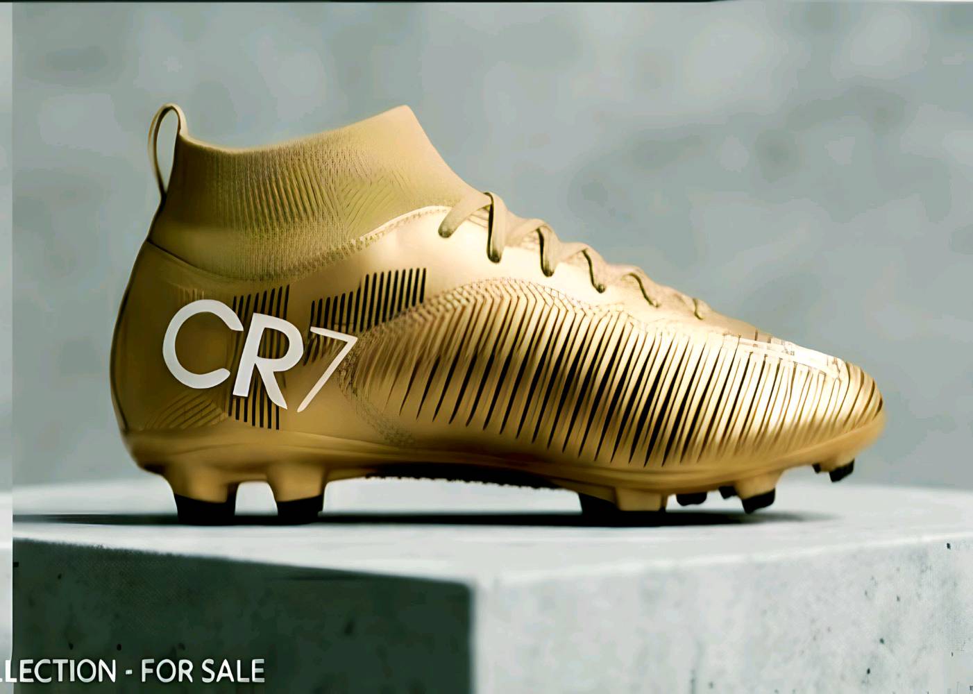 حذاء كرة قدم Premium CR7 Collection (للبيع)
​حذاء رياضي احترافي بتصميم عصري وأنيق باللون الذهبي المميز، مستوحى من سلسلة الدون رونالدو.
​المواصفات الأساسية:
​النوع: حذاء كرة قدم (بوت) برقبة عالية (جورب مدمج) لثبات وتوازن أفضل.
​اللون: ذهبي بالكامل مع شعار مميز على المقدمة.
​الحالة: جديد / بحالة ممتازة (حسب حالة حذائك الفصيلية).
​المميزات: خفيف الوزن، مرن،