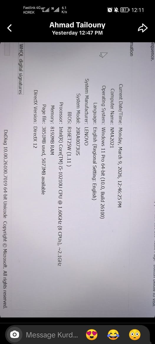 للبيع المستعجل
لابتوب لينوفو 
بصمة اصبع
لابتوب نظيف 
مواصفات core i5 جيل عاشر
رام 8 
كارت شاشة داخلي 4 جيجا
المكان اربيل
السعر 250 الف


**إذا كنت صاحب هذا الإعلان وتريد حذفه لأي سبب، رجاءا أرسل رسالة إلى الدعم الفني**