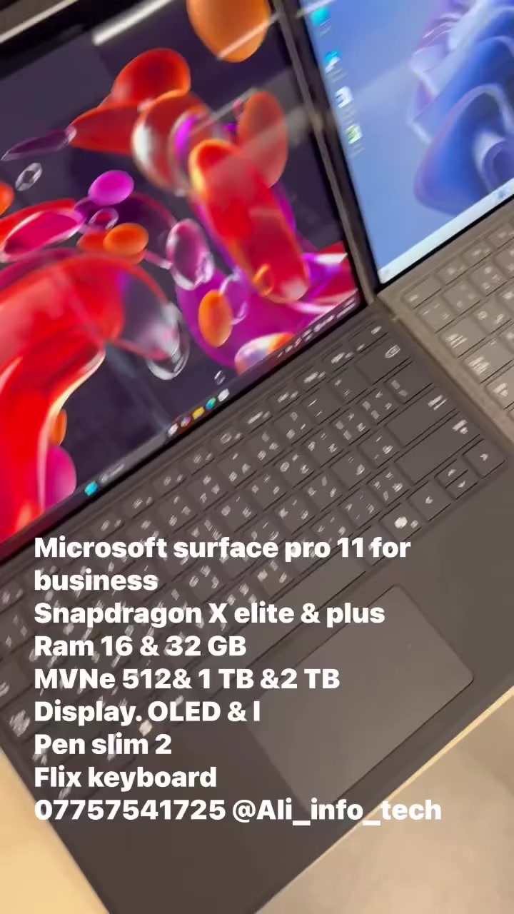 Microsoft surface & laptop & studio & pro & Go
تتوفر جميع منتجات واجهزة مايكروسوفت سيرفس & لابتوب & برو & ستديو & كو 
جديد + مستعمل  / و بأسعار مناسبة جدا. وبكميات للجملة و المفرد Microsoft surface 
***********  🧧
_____________________________________________
بالاسعار المناسبة جدا و المقبولة 🧧
متابعينا الاعزاء اتوفرت اليوم وجبة جيدة من اجهزة مايكروسوفت سيرفس 
بجميع انواعها 
سيرفس برو و سيرفس بوك و سيرفس لابتوب و الجميع 
الانواع 
#Microsoft_surface_pro   🧧
 tablet 🧧
New Sealed  🧧
and 
& open box 🧧
1_ Microsoft Surface Pro 11 🧧
💻 من شركة مايكروسوفت 
 ، بالمواصفات والميزات الأحدث لجهاز  ✔️ 
رفيقك المثالي للإبداع والعمل باحترافية!
جهاز يجمع بين الأداء القوي والتصميم الأنيق ليلبي 
جميع احتياجاتك.
🔹 المعالج (CPU):  Snapdragon X Elite#
🔹 الذاكرة العشوائية (RAM): #16GB LPDDR5
🔹 التخزين (Storage): SSD 1TB#
🔹 كرت الشاشة (GPU): Xcomm#
🔹 الشاشة: 13"
____
2_#Surface Pro 11 🧧
*Cpu Snapdragon X Plus 10cores
*Ram 16 gb
*Nvme 512 gb upgradable 
*13  2K 120hz touchscreen
____
3_#Surface Pro 11 🧧 1698,000
*Cpu Snapdragon X Plus 10cores
*Ram 16 gb
*Nvme 256 gb upgradable 
*13  2K 120hz touchscreen
_
4_#Surface Pro 11🧧
*Cpu Snapdragon X Plus 10cores
*Ram 16 gb
*Nvme 1TB gb upgradable 
*13  2K 120hz touchscreen
_
6_#Surface_Pro_11 🧧
*Cpu Snapdragon X Elite 12 cores
*Ram 16 gb
*Nvme 512 gb upgradable 
*13 Oled 2K 120hz touchscreen
___
#Surface_Pro_11   🧧 1998.000
*Cpu Snapdragon X Elite 12 cores
*Ram 16 gb
*Nvme 256 gb upgradable 
*13 Oled 2K 120hz touchscreen
__
9_#Surface Pro 10   🧧 2270.000
*Ultra 7 165U
*Ram 16 gb
*Nvme 256 upgradable 
*13 Inch 2k 120hz touchscreen 
___
10_#Surface Pro 10   🧧
*Ultra 7 165U
*Ram 16 gb
*Nvme 512 upgradable 
*13 Inch 2k 120hz touchscreen 
_
11 _#Surface Pro 10   🧧 
*Ultra 7 165U
*Ram 16 gb
*Nvme 256 upgradable 
*13 Inch 2k 120hz touchscreen 
_
12_Microsoft Surface Pro   🧧
Gen 14 |  
Intel Ultra 7-135U  
RAM 8GB ||
SSD 256GB
  Intel Iris Xe
———-
13_ Microsoft Surface Pro   🧧
Gen 14 |  Intel Ultra 7-135U  
RAM 8GB ||
SSD 256GB  
Intel Iris Xe____
 
#Microsoft_Surface_Pro 10 with 5G sim cart  🧧 2298.000
Gen 14 |  Intel Ultra 5-135U  
RAM 8GB ||
SSD 256GB  
Intel Iris Xe
___
 
___________
15_Microsoft Surface Pro Gen 14  🧧
 |  Intel Ultra 7-135U
  RAM 8GB 
 ||SSD 256GB
  Intel Iris Xe
 
__
_#Surface Pro 11  🧧
*Cpu Snapdragon X Plus 10cores
*Ram 16 gb
*Nvme 512 gb upgradable 
*13  2K 120hz touchscreen
*Color Black
*Win 11 Pro
________________
 
1.
surface pro 9 NEW  🧧 1698.000
cpu:core i7 12th
Ram:16
SSD:512
LCD:13-2K-120HZ-TOUCH
NEW
---
2.
SURFACE PRO 9 O.B.   🧧
cpu:core i7 12th
Ram:16
SSD:512
LCD:13-2K-120HZ-TOUCH
 open box
---
SURFACE PRO 9 O.B.   🧧
cpu:core i7 12th
Ram:32GB
SSD:1TERA
LCD:13-2K-120HZ-TOUCH
 open box
3.
SURFACE PRO 9 0.B.   🧧
cpu:core i7 12th
Ram:16
SSD:256
LCD:13-2k-120hz-TOUCH
 open box
---
4.
SURFACE PRO 8 O.B.   🧧
cpu:core i7 11th
Ram:16
SSD:256
LCD:13-2K-120hz-TOUCH
 OPEN BOX
---
5.
SURFACE PRO 8   🧧
cpu:core i7 11th
Ram:32
SSD:1 TERA
LCD:13-2K-120HZ-TOUCH
 USED
---
6.
SURFACE PRO 8   🧧 1398.000
cpu:core i7 11th
Ram:16
SSD:512
LCD:13-2K-120hz-TOUCH
 USED
---
7.
SURFACE PRO 8    🧧
cpu:core i7 11th
Ram:16
SSD:256
LCD:13-2K-120hz-TOUCH
 USED
---
8. 
surface pro 7 plus   🧧
cpu:core i5 11th
Ram:16
SSD:256
LCD:12.3-2K-TOUCH
 USED
---
9.
surface pro 7 plus   🧧
cpu:core i5 11th
Ram:8
SSD:256
LCD:12.3-2K-TOUCH
 USED
---
surface pro 7 plus    🧧
cpu:core i7 11th
Ram:16
SSD:512 
LCD:12.3-2K-TOUCH
 USED  

10.
surface pro 7   🧧 650.000
cpu:core i7 10th
Ram:16
SSD:512
LCD:12.3-2K-TOUCH
 USED
---
11.
surface pro 7   🧧
cpu:core i7 10th
Ram:16
SSD:256
LCD:12.3-2K-TOUCH
 USED
---
12.
surface pro 7
---
13.
surface pro 7   🧧
cpu:core i5 10th
Ram:8
SSD:512 
LCD:12.3-2K-TOUCH
 USED
---
14.
surface pro 7
---
15.
SURFACE PRO 6   🧧 598.000
cpu:core i7 8th
Ram:16
SSD:512
LCD:12.3-2K-TOUCH
 USED
---
16.
surface pro 6   🧧 570.000
cpu:core i7 8th
Ram:8
SSD:512
LCD:12.3-2k-touch
 used
---
17. 
surface pro 6   🧧
cpu:core i5 8th
Ram:8
SSD:512
LCD:12.3-2k-touch
 used
---
18.
surface pro 5   🧧 528.000
cpu:core i7 7th
Ram:16
SSD:512
LCD:12.3-2K-TOUCH
used

surface pro 5
surface pro 5

surface pro 4

surface pro 3
cp
---
24.
surface go 2
c
---
25.
surface go 1
---
surface laptop 7  🧧
snapdragon x plus
16GB
512 GB
13.8 -2k touch
new sealed
surface laptop 7   🧧 
snapdragon x elite
16GB
512 GB
13.8- 2k touch
new sealed
surface laptop 7   🧧
snapdragon x plus
16GB
512 GB
15- 2k touch
new sealed
26.
surface laptop 5
cpu:core i7 12th
Ram:16
SSD:256
LCD:13.3-2k-touch
 used
---
27.
surface laptop 5   🧧
cpu:core i5 12th
Ram:16
SSD:512 
LCD:13.3-2k-touch
 used
---
28.
surface laptop 4 
cpu:ryzen 5 microsoft edition
Ram:16
SSD: 512 
LCD:13.3-2k-touch
 used
---
29.
surface laptop 4
cpu:core i5 11th
Ram:16
SSD:512 
LCD:13.3-2k-touch
 used
---
30.
surface laptop 3  🧧
cpu:core i7 10th
Ram:32
SSD:1t
LCD:15-2k-touch
 used
---
31.
surface laptop 3 🧧
cpu:core i7 10th
Ram:16
SSD:512
LCD:13.3-2k-touch
 used
---
32.
surface laptop 3  🧧
cpu:core i7 10th
Ram:16
SSD:256
LCD:13.3-2k-touch
 used
---
33.
surface laptop 3
---
35.
SURFACE LAPTOP STUDIO
cpu:core i5 11300h
Ram:16
SSD:256
LCD:14.4-2K-120HZ-TOUCH
USED
---
36.
surface laptop go
cpu:core i5 10th
Ram:8 16 
SSD:512b
LCD:12.8-fhd-touch
 used
---
37.
SURFACE BOOK 3
cpu:core i5 10th
Ram:16
SSD:512 
LCD:13.5-4K-TOUCH-BT CYCLE(1)
 used
---
38.
SURAFE BOOK 3
cpu:core i7 10th
Ram:32
SSD:1T
LCD:15-4K-TOUCH-RTX3000(6GB)
 used
---
39.
SURFACE BOOK 3 NEW
cpu:core i7 10th
 NEW
cpu:core i7 10th
Ram:32
SSD:512
LCD:13.3-4K-TOUCH-GTX1650-4GB
---
40.
surface book 2
cpu:core i7 8th
Ram:16
SSD:1tera
LCD:15-4k-touch-Gtx1060 6gb
 used
---
41.
surface book 2
cpu:core i7 8th
Ram:16
SSD:512
LCD:13.3-4k-touch-gtx 1050 2gb
 0used
---
42.
surface book 2
cpu:core i7 8th
Ram:16
SSD:1 TB
LCD:15-4k-touch-gtx1060 6gb
 used
---
43.
SURFACE BOOK 2
cpu:core i5 7th
Ram:16
SSD:512LCD:13.5-4K-TOUCH
 USED

