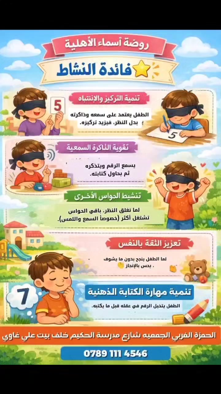 "التعلم باللعب هو أجمل طريقة لبناء عقل الطفل 💛
في روضتنا… نبدع لنجعل التعلم ممتعاً ✨
"التعليم في الطفولة ليس حفظاً فقط…
بل هو فهم، تجربة، واكتشاف 💡"
لذلك نحن نؤمن أن كل طفل لديه قدرة مميزة ونحن هنا لنكتشفها وننميها ✨"
من خلال اللعب والتجربة نزرع حب التعلم في قلوب أطفالنا"
"أنشطتنا تنمّي:
 ✔️ التركيز
✔️ التفكير
✔️ الثقة بالنفس"
"بكل خطوة نعلّم أطفالنا كيف يفكرون…وليس فقط ماذا يتعلمون 🧠✨"
***********
العنوان:الجمعية_ شارع مدرسة الحكيم خلف بيت علي غاوي
