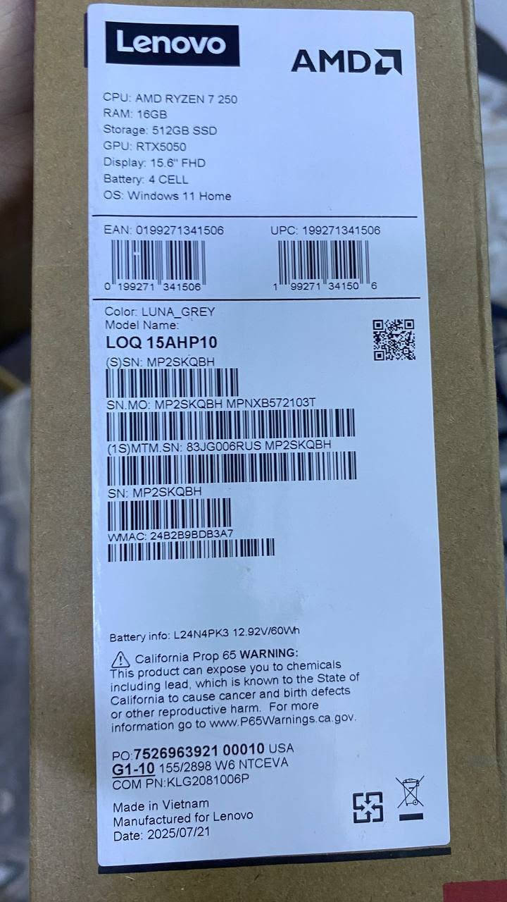 الغني عن التعريف. Lenovo log
Cpu : AI R7 250 H 
Gpu: Rtx 5050 oc 
Ram: 16 ddr5 5600mhz
M.2 512
الجهاز اخو الجديد  نظافه 100% وبعدة ببداية الضمان 
Game pass ultimate  
3اشهر هديه غير مستخدم

قاعدة تبريد من جيتتريك 2 مراوح كبار 

اكيد وياة شاحنته الاصليه  245wويه البكج + حقيبه لابتوب
السعر  مليون و 600  الف وبي مجال للطيبين 

مكاني بغداد البياع 

*********** 
واتساب
