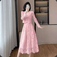 طقم دانتيل • وردي • قطعتين