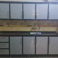 كاونتر المنيوم مرمرة ثقيله لون رصاصي تطعيم اسود مرمرى اسود طول مترين و...