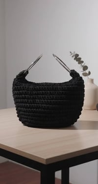 شنطة كروشيه • أسود ملكي • مسكات معدنية