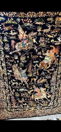 فرش زولية حرير طبيعي سدة ولحمة يدوي ايراني ماركة ( قم ) رحلات الصيد و ...