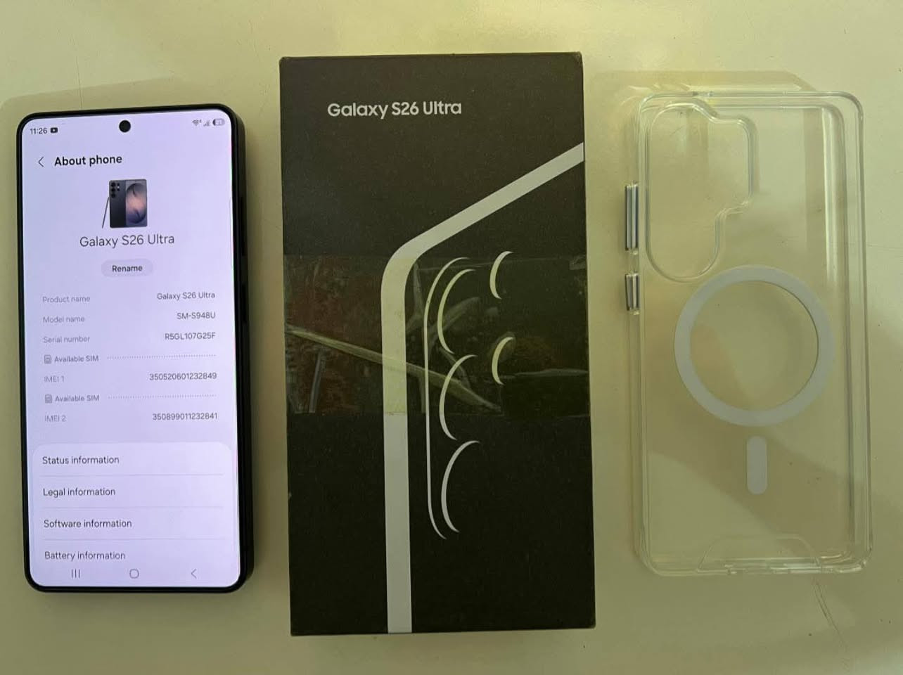 توفر الking
S26 ultra 
256/12
Black🌑🌑
كندي 
تك خط مع اضافه esim
نظافه 100%
حتى كيبل شحن مامفتوح
السعر مليون و450 
بسعر s25
بغداد الكرخ
يوجد توصيل داخل بغداد 
***********
