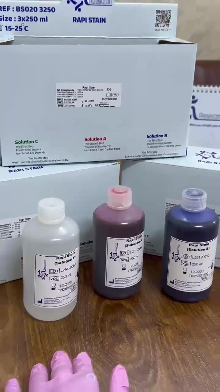 ✨ Rapi Stain Kit – سرعة ودقة بتلوين الشرائح المختبرية ✨
احصل على نتائج واضحة وتلوين عالي الجودة بخطوات سريعة وسهلة 🧪
✅ تلوين سريع وفعّال
✅ ألوان واضحة لتمييز الخلايا بدقة
✅ استخدام سهل داخل المختبر
✅ جودة ثابتة ونتائج موثوقة
📌 خيار مثالي للمختبرات الباحثة عن السرعة والكفاءة والأداء العالي.
Rapi Stain – لأن الدقة تبدأ من التفاصيل.

للحجز والاستفسار التواصل على الصفحة او الرقم التالي ***********
