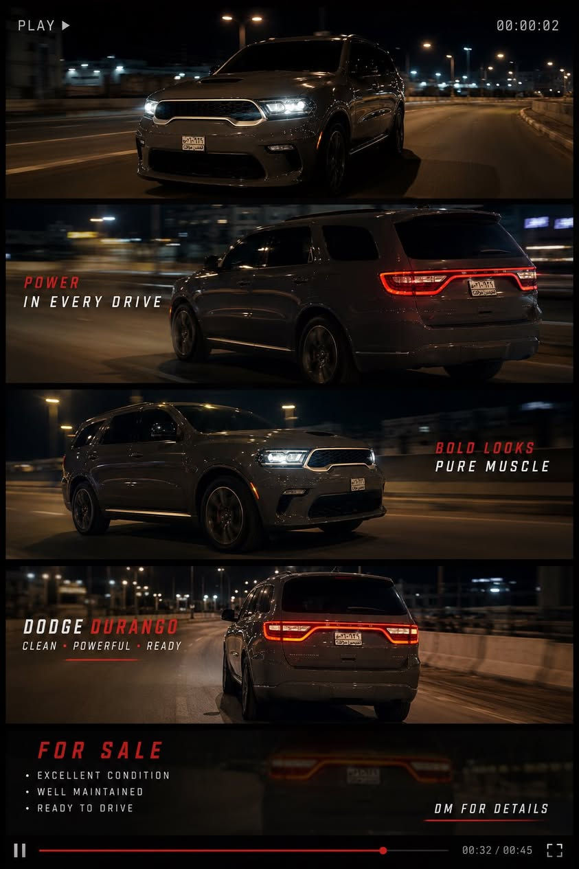 DODGE DURANGO 2024 🔥

مو مجرد SUV… هاي هيبة كاملة بالطريق 😮‍💨  
دودج دورنكو 2024 لون رصاصي فاخر، تجمع بين القوة والفخامة والأداء الرياضي.

✔️ تصميم عضلي رياضي  
✔️ محرك قوي وأداء ثابت  
✔️ داخلية فخمة وواسعة  
✔️ فتحة سقف بانوراما  
✔️ أضوية LED وشكل هجومي مميز  
✔️ سيارة نظيفة جداً وجاهزة

إذا تدور سيارة:
فخمة ✨  
قوية 🔥  
وتلفت النظر بكل مكان 😎  
فهاي اختيارك.

📩 للتفاصيل والرقم ***********
