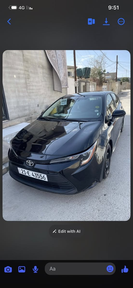 سياره كورلا موديل 2024بسمنا بي قطعتين و نوص سونر موجود بصوره سعر139 شويه بي مجال قليل مكاني كركوك مراوس هم يرهم إلى يعجبني *********** واتساب
