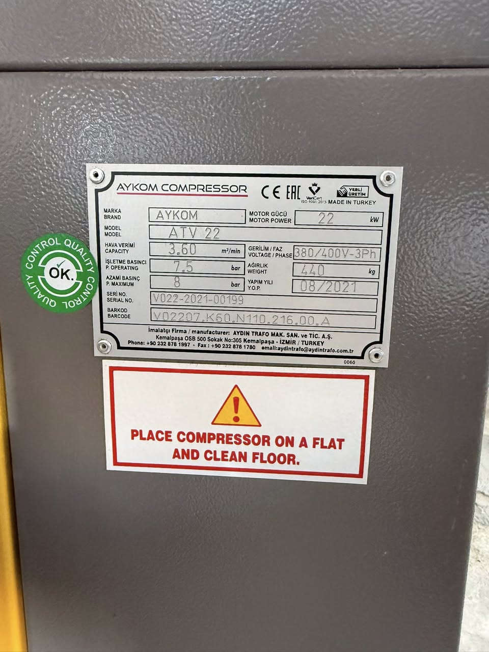 كمبريسر هواء تركي
مستعمل نضيف جدا 
شركه ايكوم تركي🟡
اتماتيك تحكم شاشه 
1000 لتر + مجفف ثري فيز 
عنوان كركوك خلف غرفه تجاره
للاستفسار مراسل صفحه او اتصال على ارقام تالي
***********-***********
