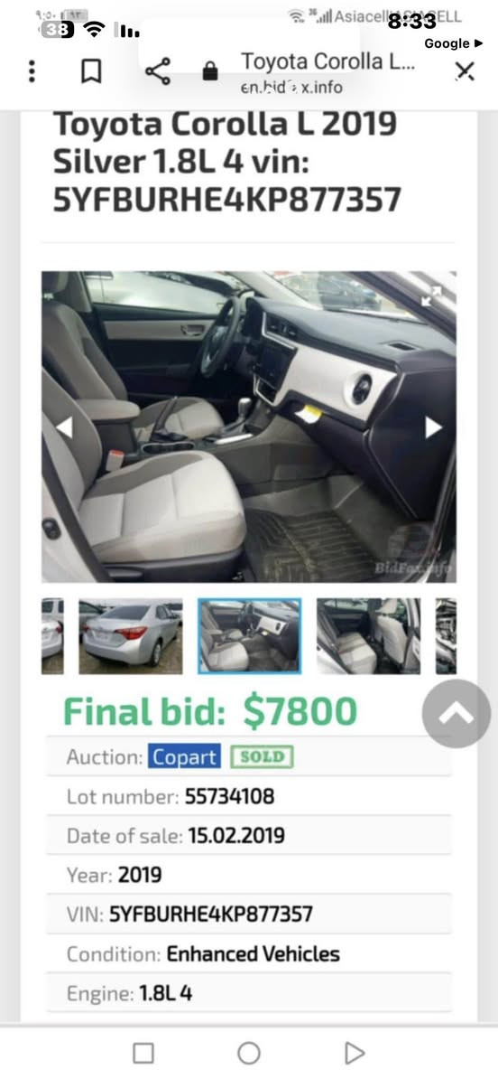 السلام عليكم كورلا 19 LEحادث خفيف سونار موجود ماشي 116 شرط التحويل بدون إرباكات كلها سليمه فقط بنيد الحافه صبعغ بدون فتح رادار جيد حجربلادي صدرمكينه كير تبريد شرط تحويل اووكاله شرط المكان ديالى 
السعر 140 $ 
***********
