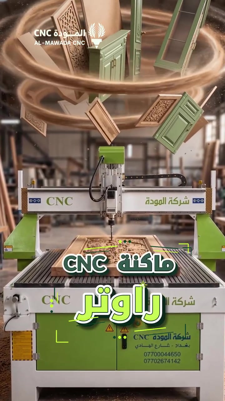 دقة أعلى، شغل أسرع، ونتيجة تفرق مع CNC راوتر المودة CNC.
للاستفسار او الطلب يرجى التواصل مع قسم مبيعات المكائن على الارقام التالية 

*********** – ***********
